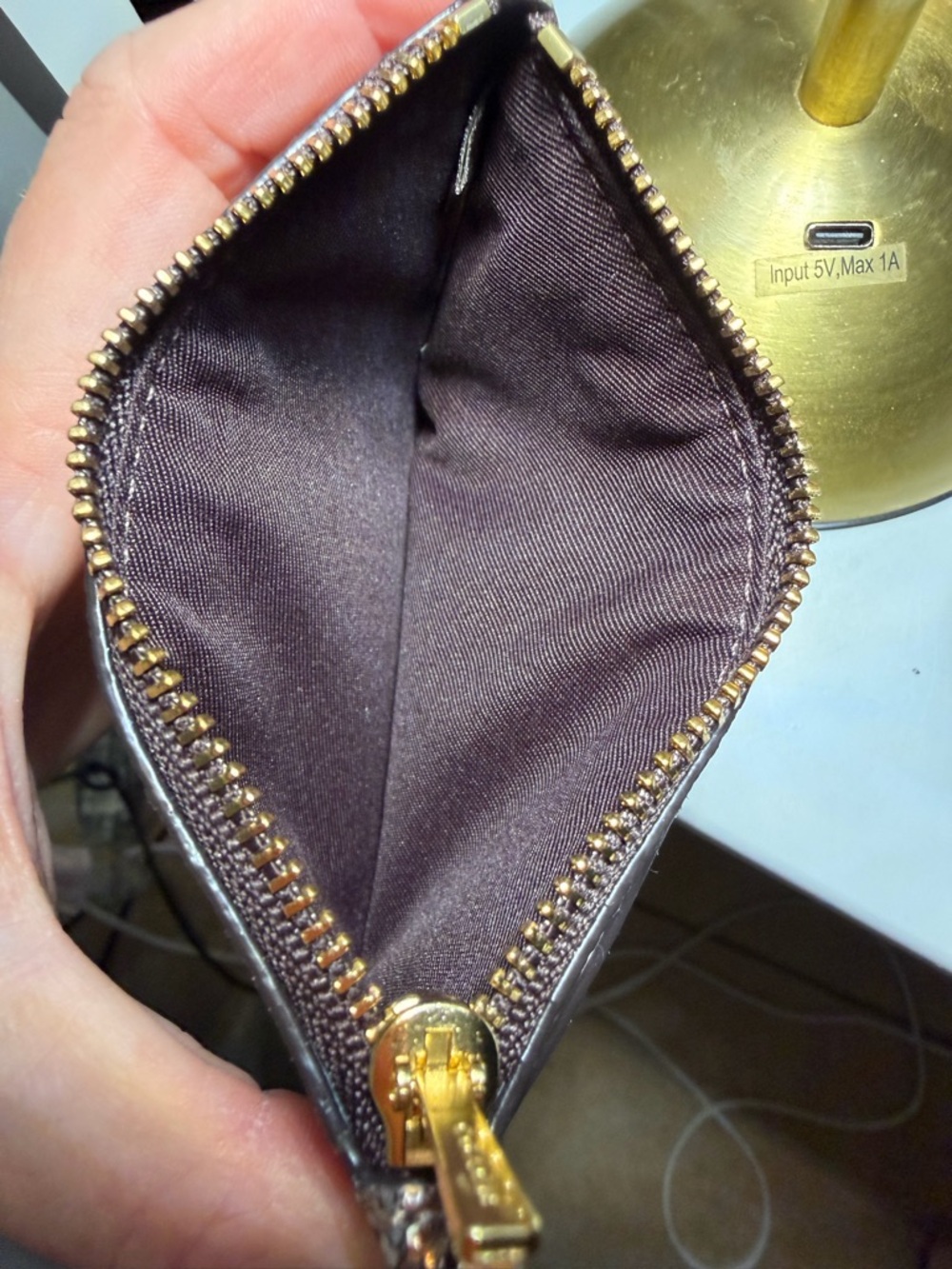 COACH Glitter Zip Pouch Card Holder in Gold Sparkle - Picture 4 of 7